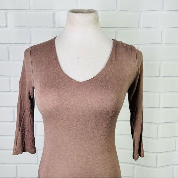10/$25🦋 American Dream Brown/Tan 3/4 Sleeve Maxi Dress - Size XS - Picture 2 of 15